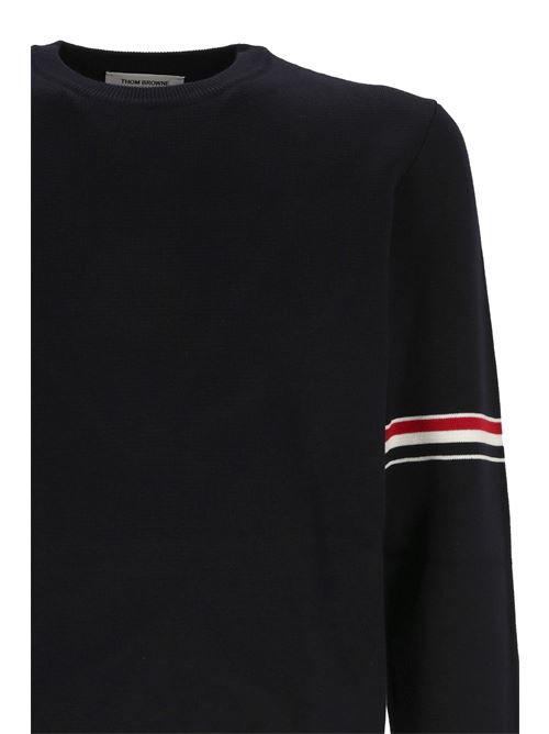 Navy cotton Milano stitch crew neck jumper THOM BROWNE | MKA326AY3001415